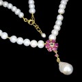 Naszyjnik naturalne perły rubiny biały topaz 925