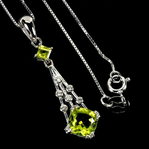 Srebrny naszyjnik naturalne oliwiny cyrkonie 925