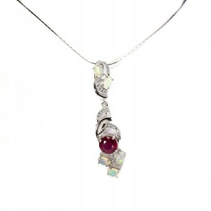 Srebrny naszyjnik rubin ogniste opale cyrkonie 925
