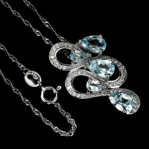 Srebro naszyjnik naturalne topazy sky cyrkonie 925