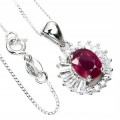 Delikatny srebrny naszyjnik cyrkonie rubin natural