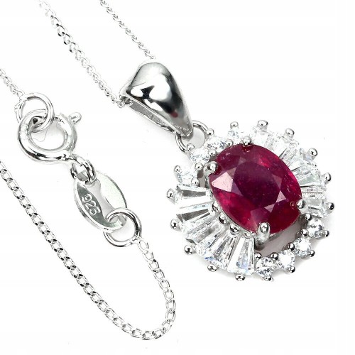 Delikatny srebrny naszyjnik cyrkonie rubin natural