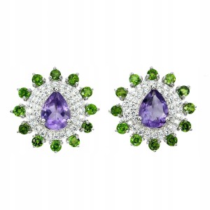 925 Kolczyki ametysty diopsydy srebrne naturalne 4