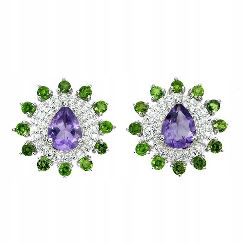 925 Kolczyki ametysty diopsydy srebrne naturalne 4