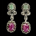 4 Srebrne kolczyki szmaragdy markazyty rubiny 925
